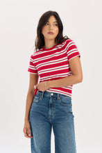 Load image into Gallery viewer, DAZE- ZUMA SHORT SLEEVE NECK TEE IN SCARLETT STRIPE