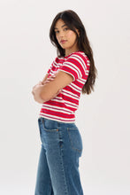 Load image into Gallery viewer, DAZE- ZUMA SHORT SLEEVE NECK TEE IN SCARLETT STRIPE