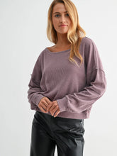 Load image into Gallery viewer, MONO B-RAW EDGE WAFFLE KNIT BOATNECK PULLOVER