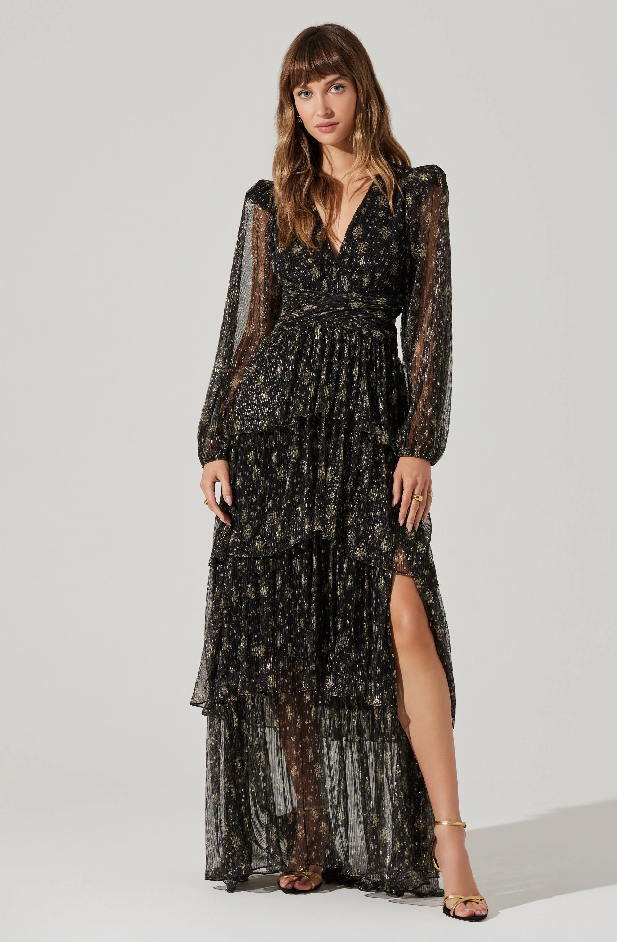 Astr the Label Ayana Floral Pleated Long Sleeve Maxi Dress