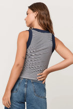Load image into Gallery viewer, Project Social T-hits Different Striped Ringer Tank Navy