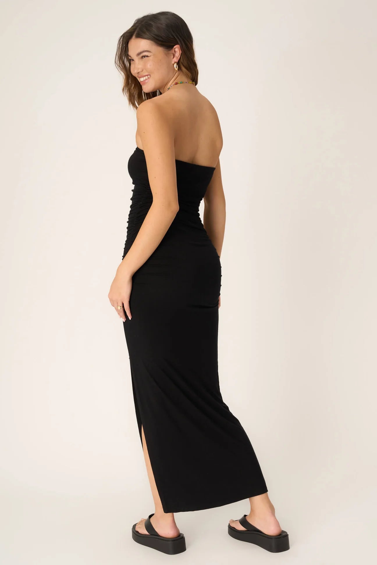strapless side ruched dress Stacees 2026 Strapless Cutout Prom Dress with Slit Side Draping