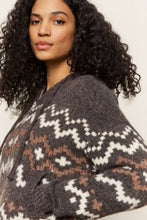 Load image into Gallery viewer, SANCTUARY-ZIP UP FAIR ISLE HODDIE MOCHA
