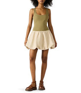 STEVE MADDEN-LINNEA SCOOP NECK BUBBLE SKIRT MINI DRESS LIGHT KHAKI