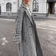 Load image into Gallery viewer, HIDDENBRAND- BLACK AND WHITE HOUNDSTOOTH TRENCH COAT
