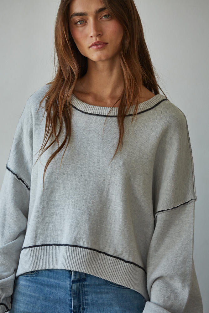 BY TOGETHER-MARINA CONTRAST SEAM PULLOVER