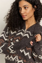 Load image into Gallery viewer, SANCTUARY-ZIP UP FAIR ISLE HODDIE MOCHA
