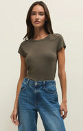 Z SUPPLY-RENAE RIB SHORT SLEEVE TOP IN KHAKI GREEN