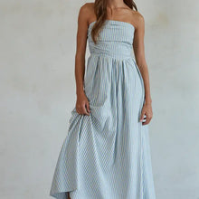 Load image into Gallery viewer, BY TOGETHER- STRIPED TUBE NECK STRAPLESS MIDE DRESS
