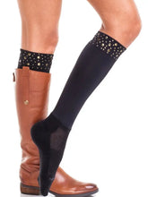 Load image into Gallery viewer, BOOTIGHTS-NIKI STUDDED KNEE HI’S BLACK AND GOLD
