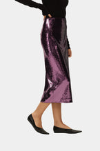 Load image into Gallery viewer, ELODIE-MARI SEQUIN SKIRT IN EGGPLANT
