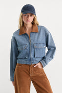GOOD AMERICAN-DENIM SWING CROPPED JACKET