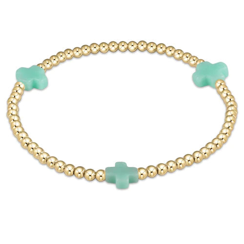 ENEWTON-SIGNATURE CROSS GOLD PATTERN 3MM BEAD BRACELET
