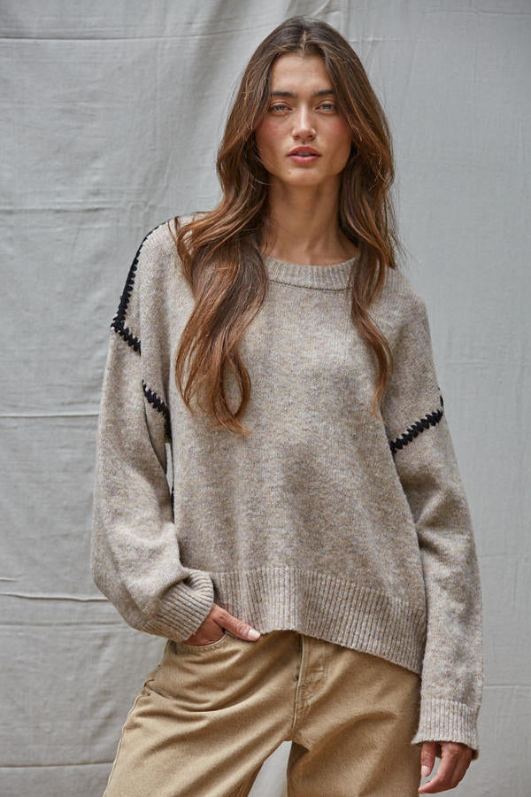 BY TOGETHER-MANON WHIPSTITCH SWEATER (MOCHA)