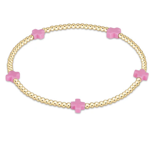 ENEWTON-SIGNATURE CROSS SMALL GOLD PATTERN 2MM BEAD BRACELET