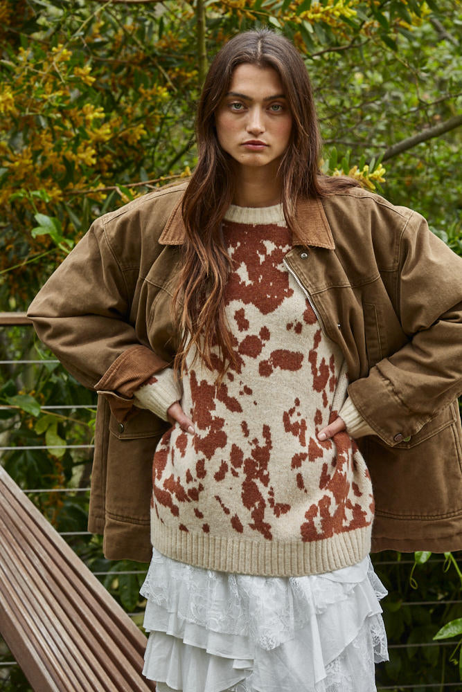 BY TOGETHER- OLIVE BROWN FIELD COLLARED BARN JACKET