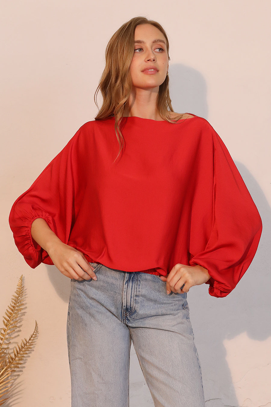 KLD-RED SATIN BLOUSE