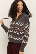 Load image into Gallery viewer, SANCTUARY-ZIP UP FAIR ISLE HODDIE MOCHA

