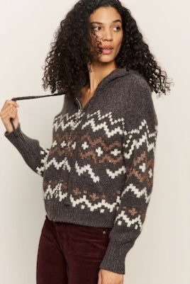 SANCTUARY-ZIP UP FAIR ISLE HODDIE MOCHA