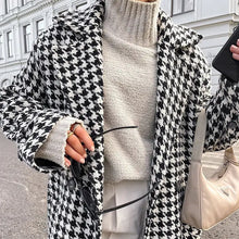 Load image into Gallery viewer, HIDDENBRAND- BLACK AND WHITE HOUNDSTOOTH TRENCH COAT
