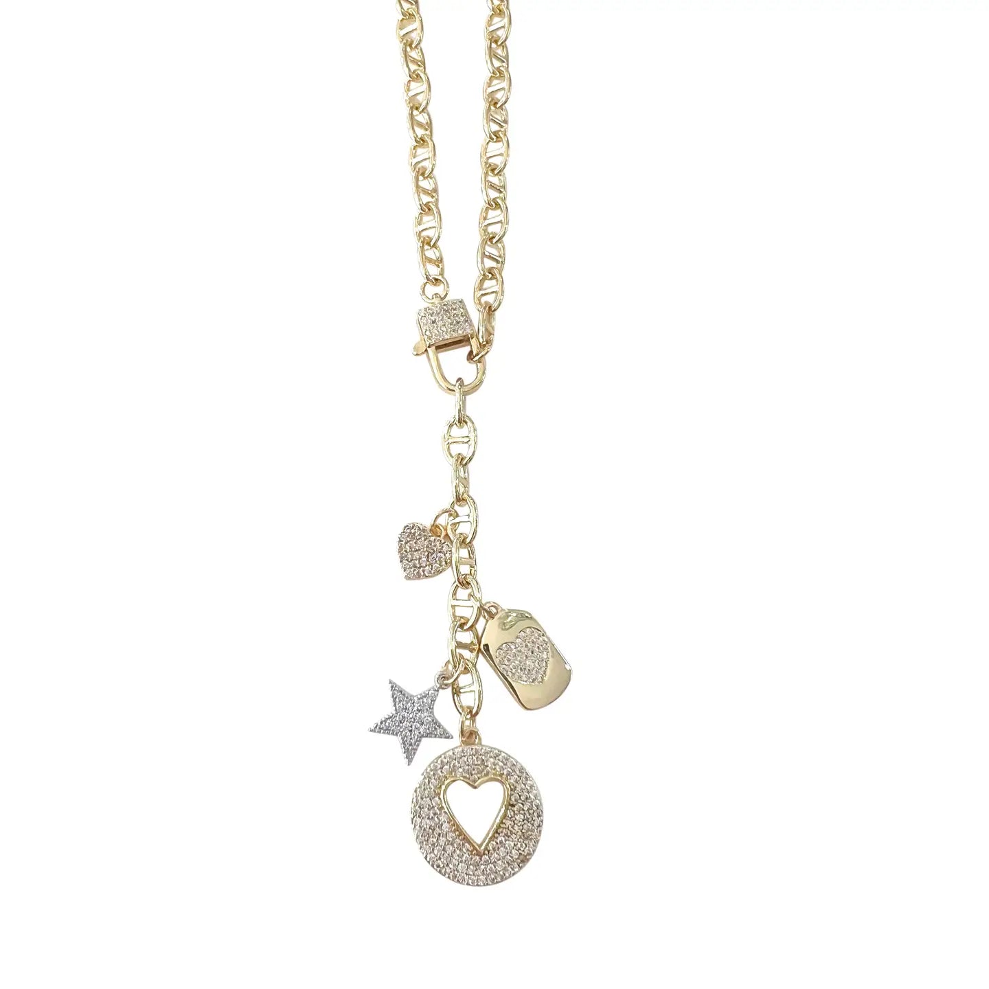 GEMELLI- CELESTE HEART AND STAR CHARM NECKLACE