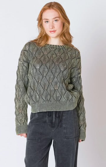 DEX/BLACK TAPE-POINTELLE CREW NECK SWEATER IN KHAKI