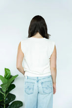 Load image into Gallery viewer, BOBI-SPLIT NECK RIBBED SLEEVELESS TEE IN PEARL
