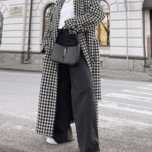 Load image into Gallery viewer, HIDDENBRAND- BLACK AND WHITE HOUNDSTOOTH TRENCH COAT
