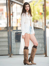 Load image into Gallery viewer, BOOTIGHTS-NIKI STUDDED KNEE HI’S BLACK AND GOLD

