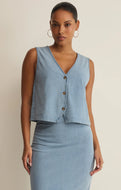 Z SUPPLY-NOELLE JERSEY DENIM TOP IN OCEAN AIR INDIGO