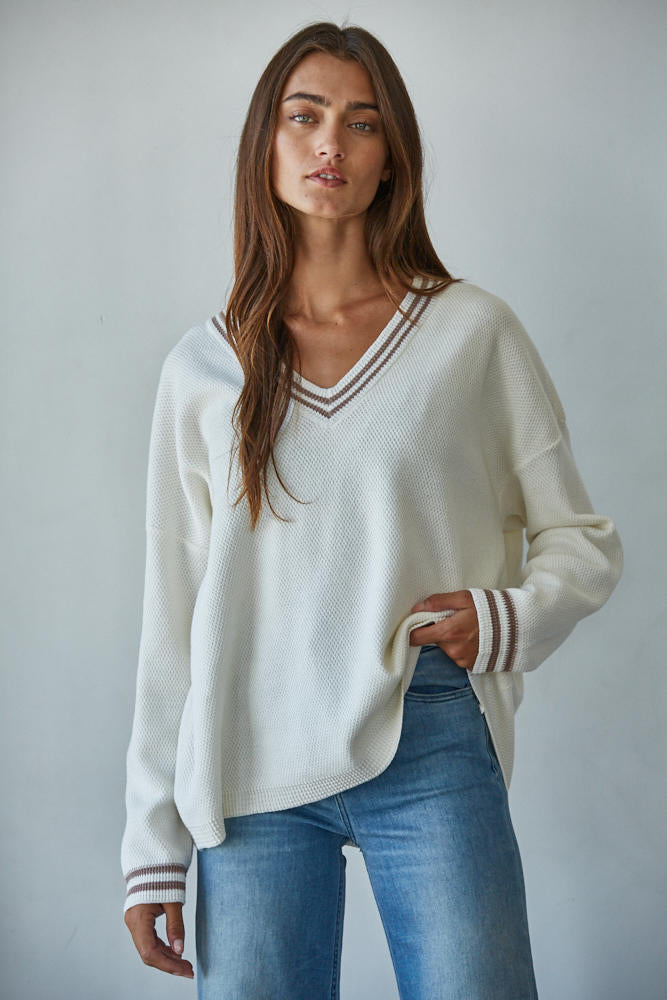 BY TOGETHER- COURT SIDE V NECK SWEATER