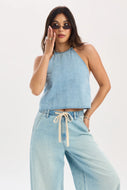 DAZE- TULIP HALTER TOP IN COASTAL HAZE