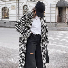 Load image into Gallery viewer, HIDDENBRAND- BLACK AND WHITE HOUNDSTOOTH TRENCH COAT
