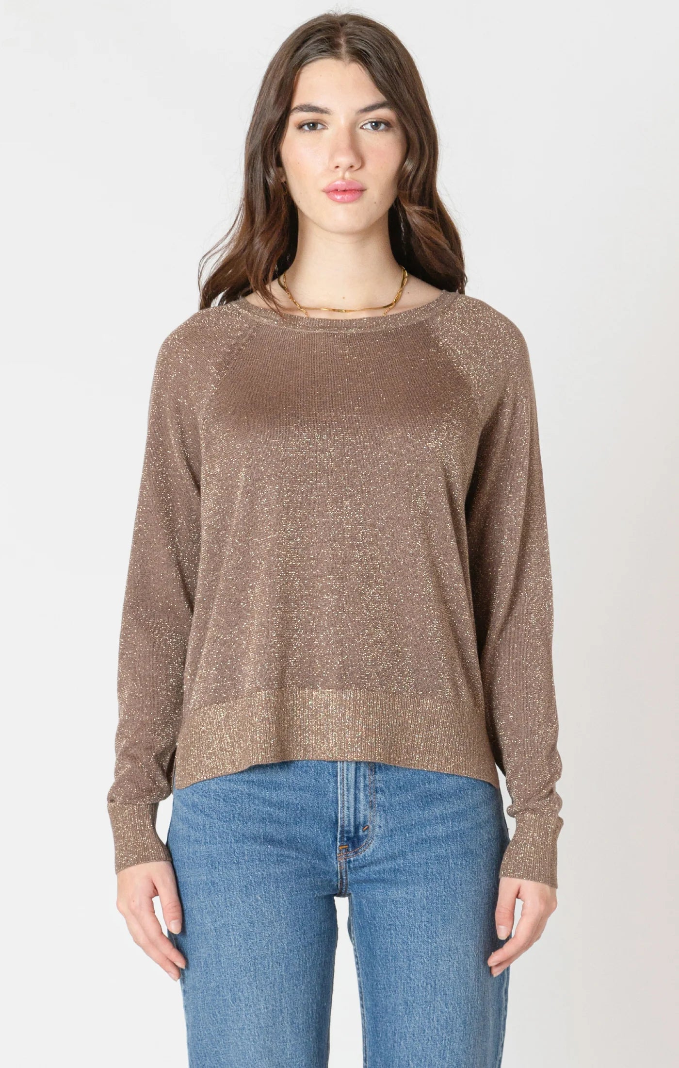 DEX-RAGLAN LUREX SWEATER IN TAUPE SHIMMER