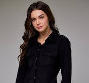 HIDDEN- BLACK SUEDE SHRUNKEN BUTTON UP