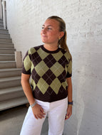 LUCY PARIS-QUINN ARGYLE KNIT TOP