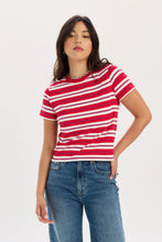 Load image into Gallery viewer, DAZE- ZUMA SHORT SLEEVE NECK TEE IN SCARLETT STRIPE
