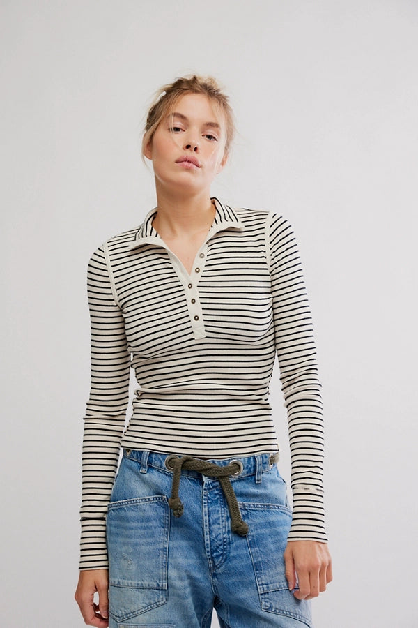 FREE PEOPLE-LAKE HENLEY STRIPE TOP