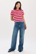 Load image into Gallery viewer, DAZE- ZUMA SHORT SLEEVE NECK TEE IN SCARLETT STRIPE
