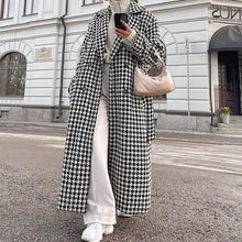 Load image into Gallery viewer, HIDDENBRAND- BLACK AND WHITE HOUNDSTOOTH TRENCH COAT
