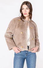 Load image into Gallery viewer, DEX BLACK TAPE-FAUX FUR EMBELLISHED JACKET IN FROSTED MOCHA
