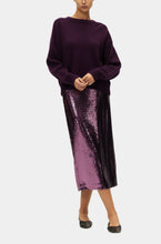 Load image into Gallery viewer, ELODIE-MARI SEQUIN SKIRT IN EGGPLANT
