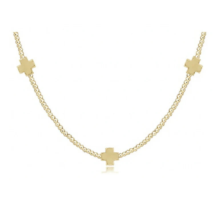 ENEWTON-15” CHOKER SIGNATURE CROSS GOLD PATTERN 2MM BEAD-SIGNATURE CROSS GOLD