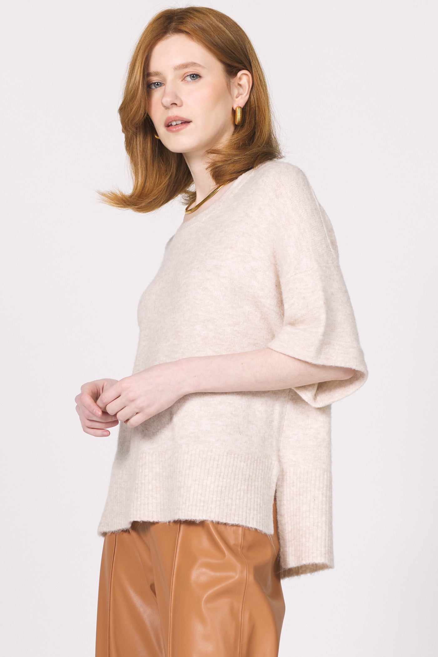 ANOTHER LOVE-CATRINA TOP HEATHER OATMEAL