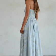 Load image into Gallery viewer, BY TOGETHER- STRIPED TUBE NECK STRAPLESS MIDE DRESS
