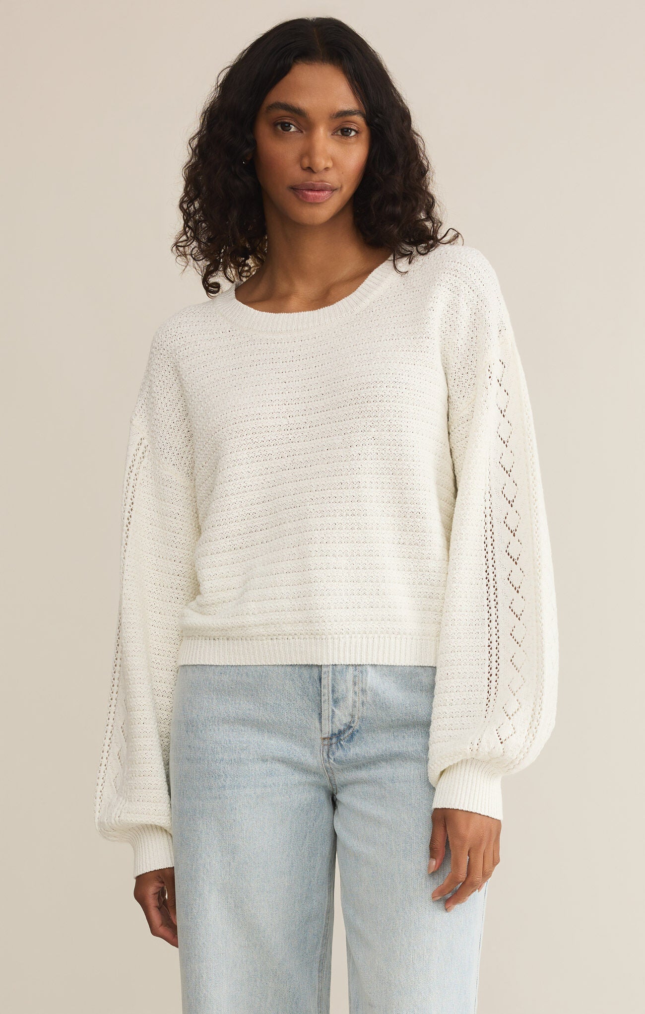 Z SUPPLY-WHITNEY CROCHET SWEATER WHITE