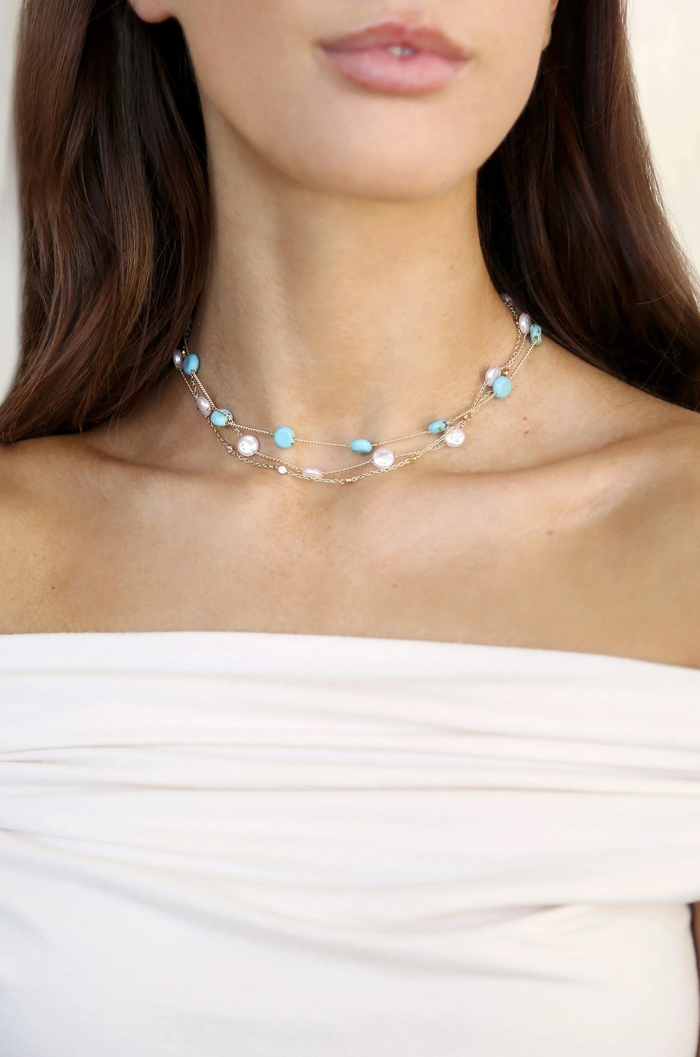 ETTIKA-DRESSED IN TURQUOISE AND PEARLS NECKLACE