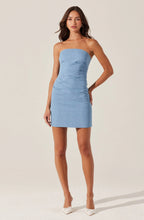 Load image into Gallery viewer, ASTR THE LABEL-MAZZEI STRAPLESS DENIM MINI DRESS
