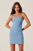 Load image into Gallery viewer, ASTR THE LABEL-MAZZEI STRAPLESS DENIM MINI DRESS
