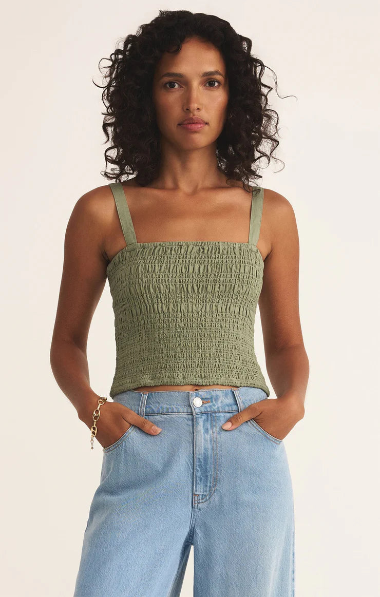 Z SUPPLY-AMELIE SMOCKED LINEN CROP TOP